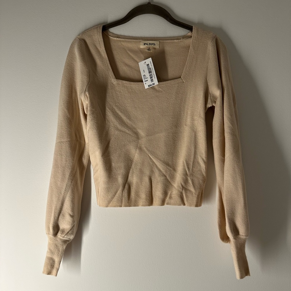 NWT Rag Poets Square Neck Sweater in cream, size: S